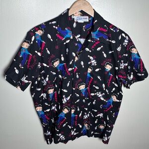 Vintage Betty Boop Sz M Retro Bowling Shirt Cruisin USA Character Button Front